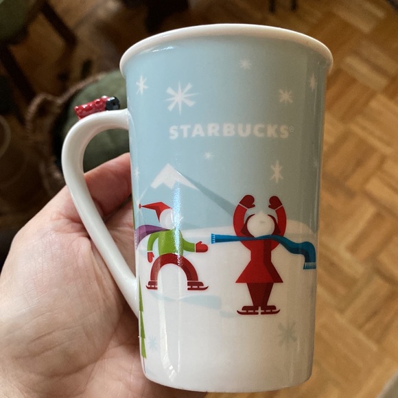 Starbucks Holiday 2011 small bone china dog sledding and people skating mug cup - Picture 5 of 13